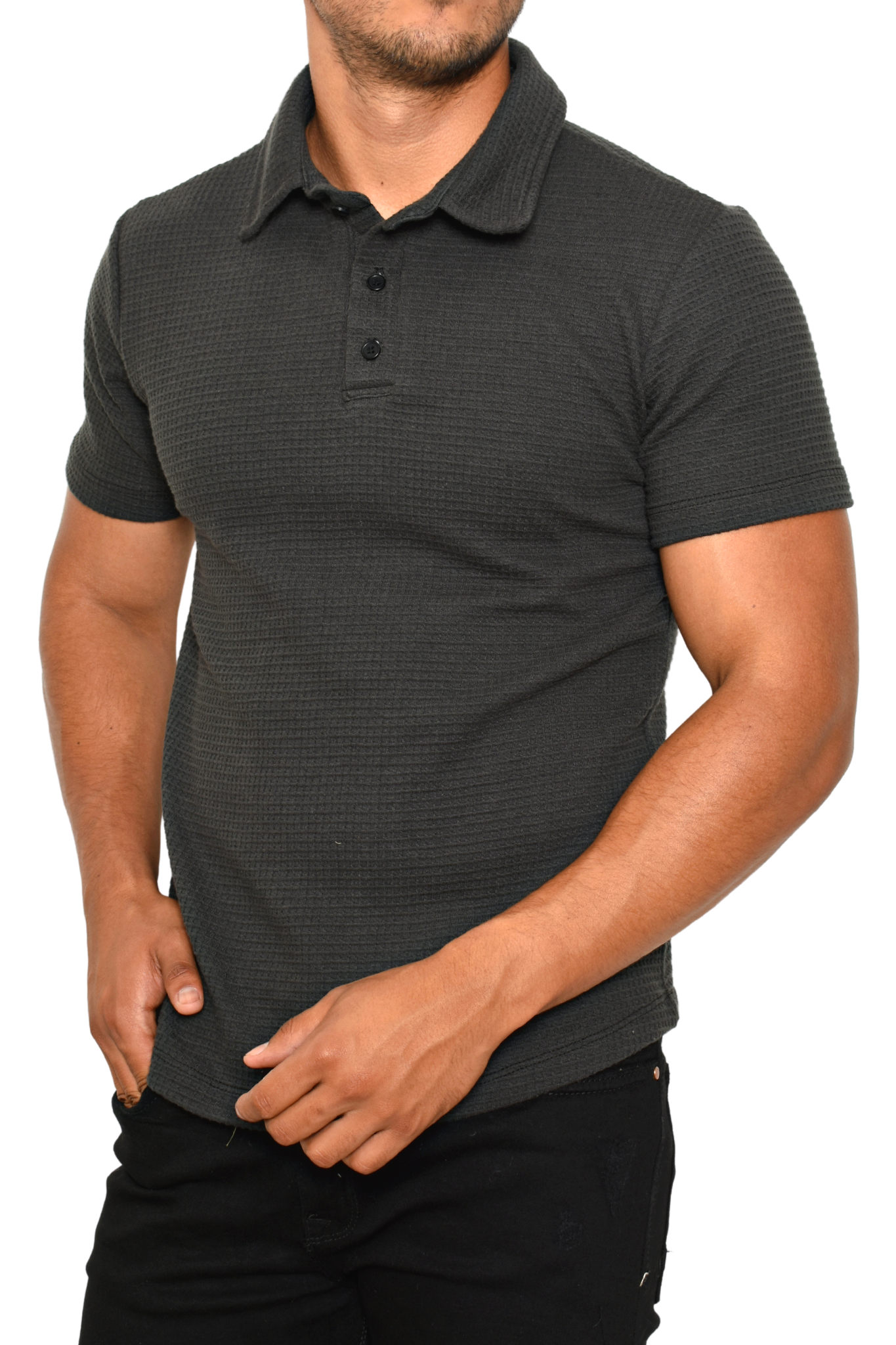 Polo Gris Textura Cuadros Sport