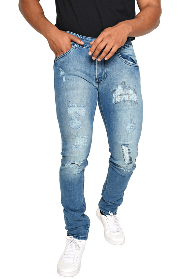 Pantalón de Mezclilla Azul Claro Rasgado Etiqueta Denim GS