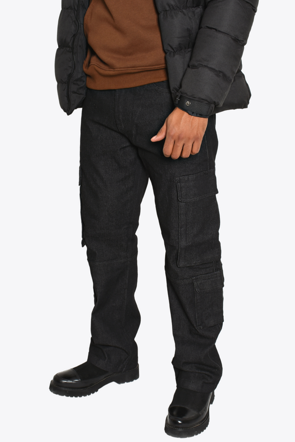 Pantalón Cargo Baggy Negro Mezclilla