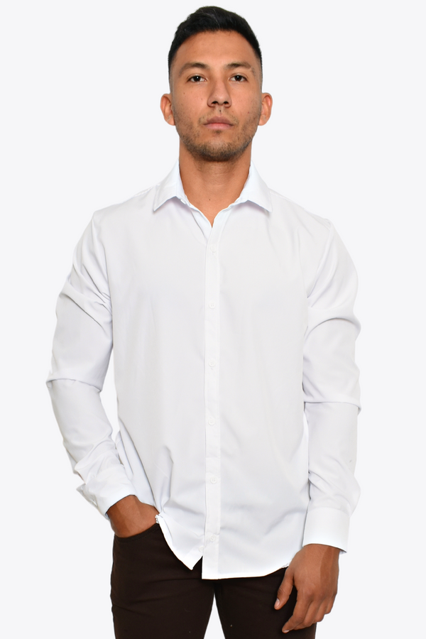 Camisa Anti Arrugas Manga Larga Blanca