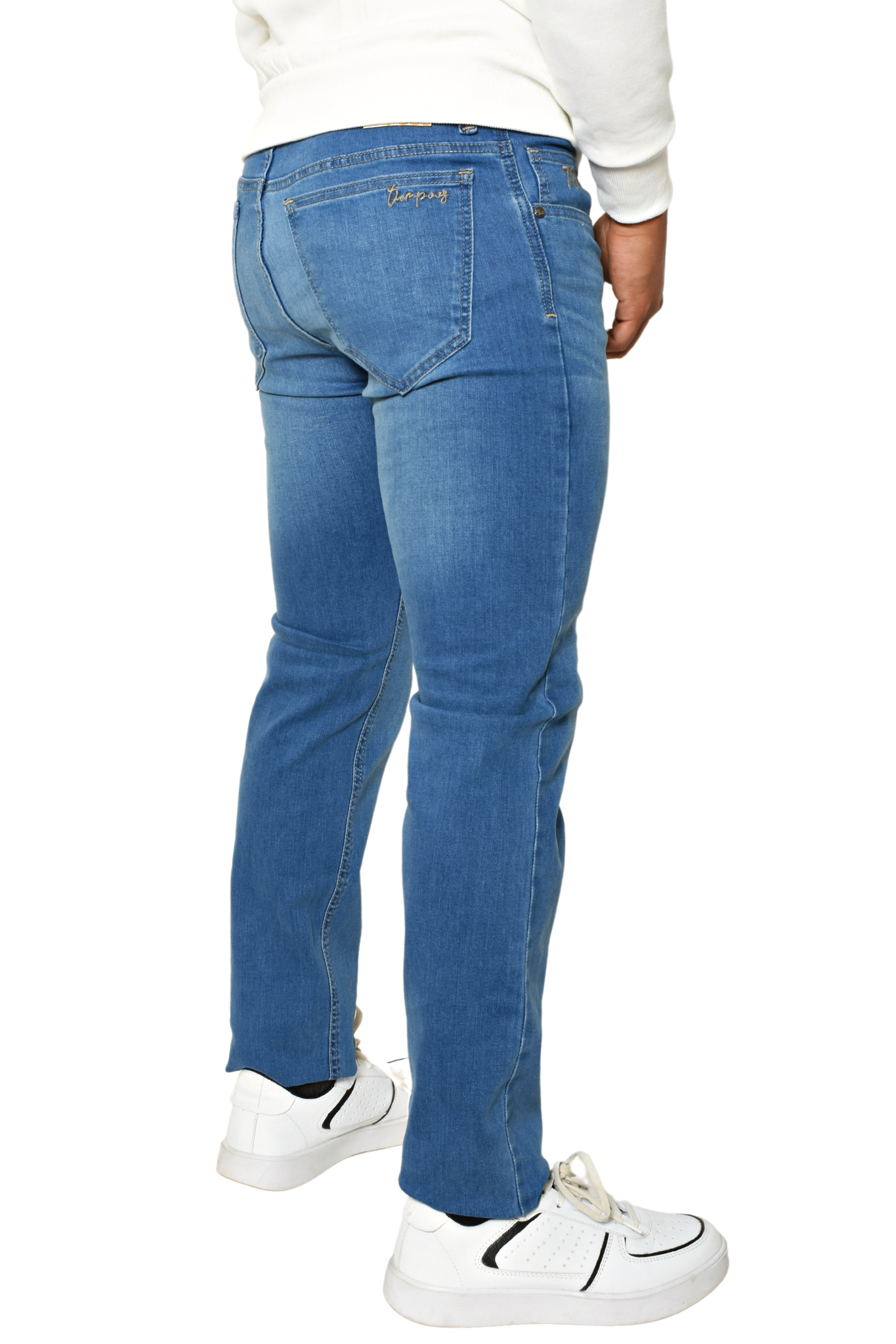 Pantalón de Mezclilla Azul Claro Detalle Letras Bolsillos Slim Fit Tiempos
