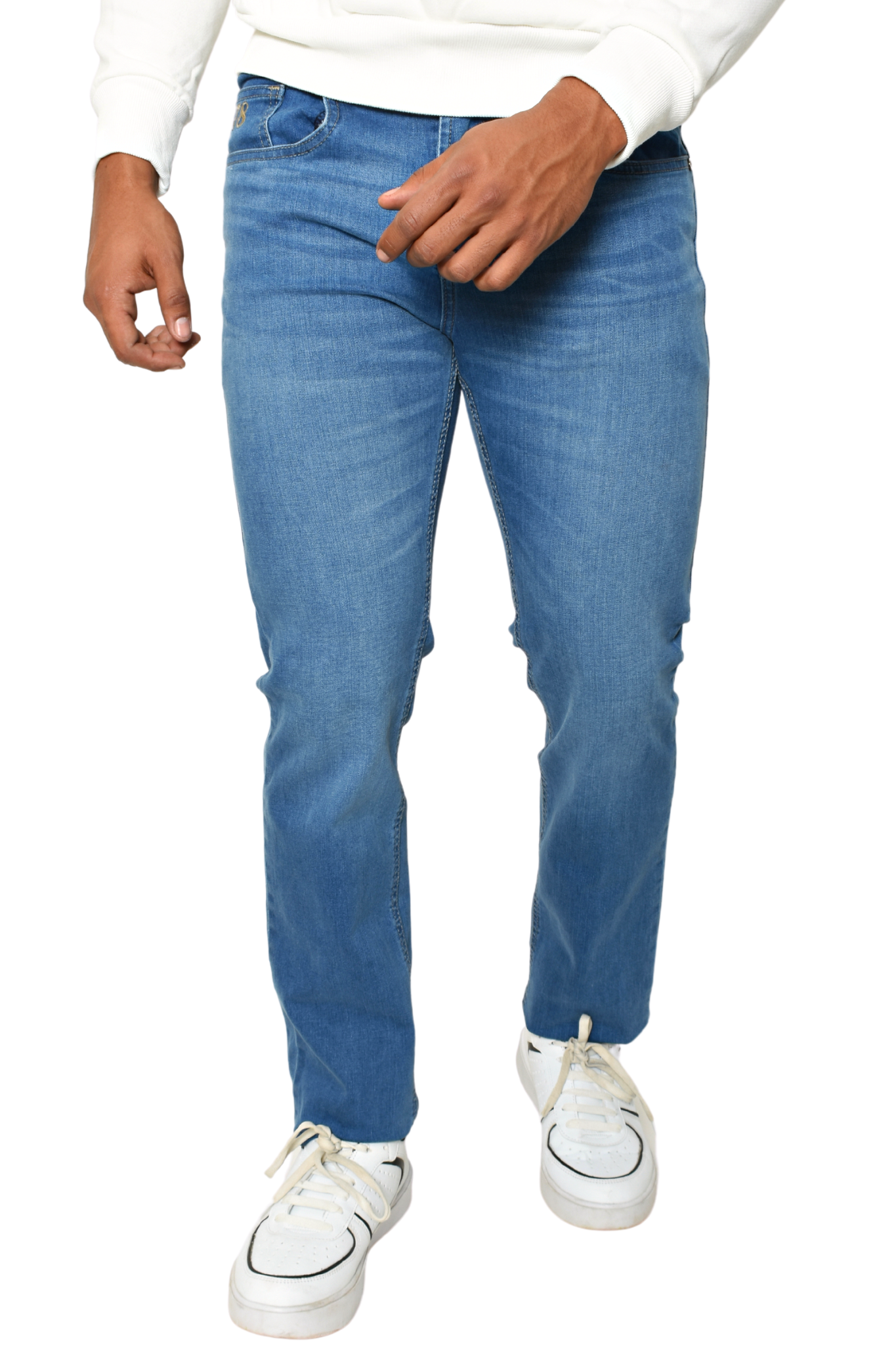 Pantalón de Mezclilla Azul Claro Detalle Letras Bolsillos Slim Fit Tiempos
