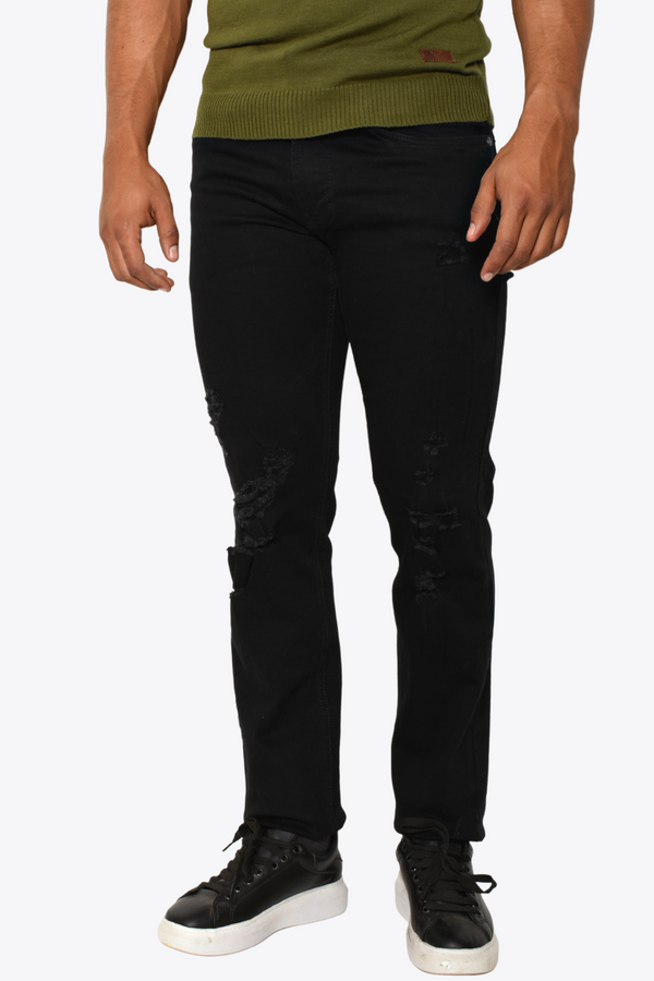 Pantalón de Mezclilla Negro Rasgado Slim Fit Tiempos