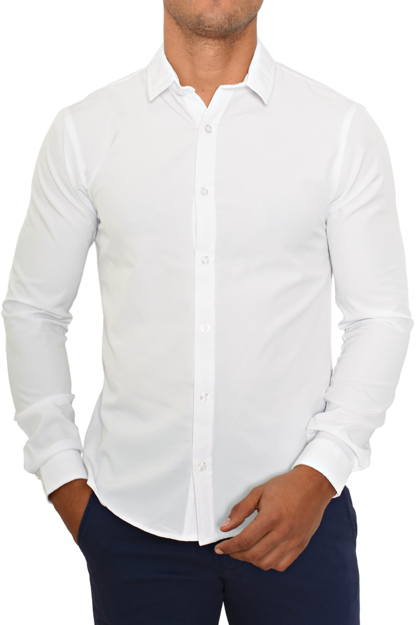Camisa Antiarrugas Cuello Sport  Blanca M.L Premium