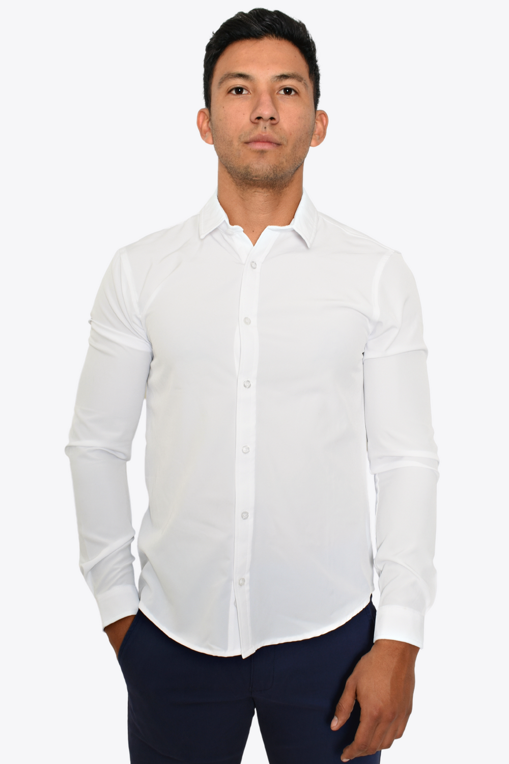 Camisa Antiarrugas Cuello Sport Blanca M.L Premium Mollerclothing