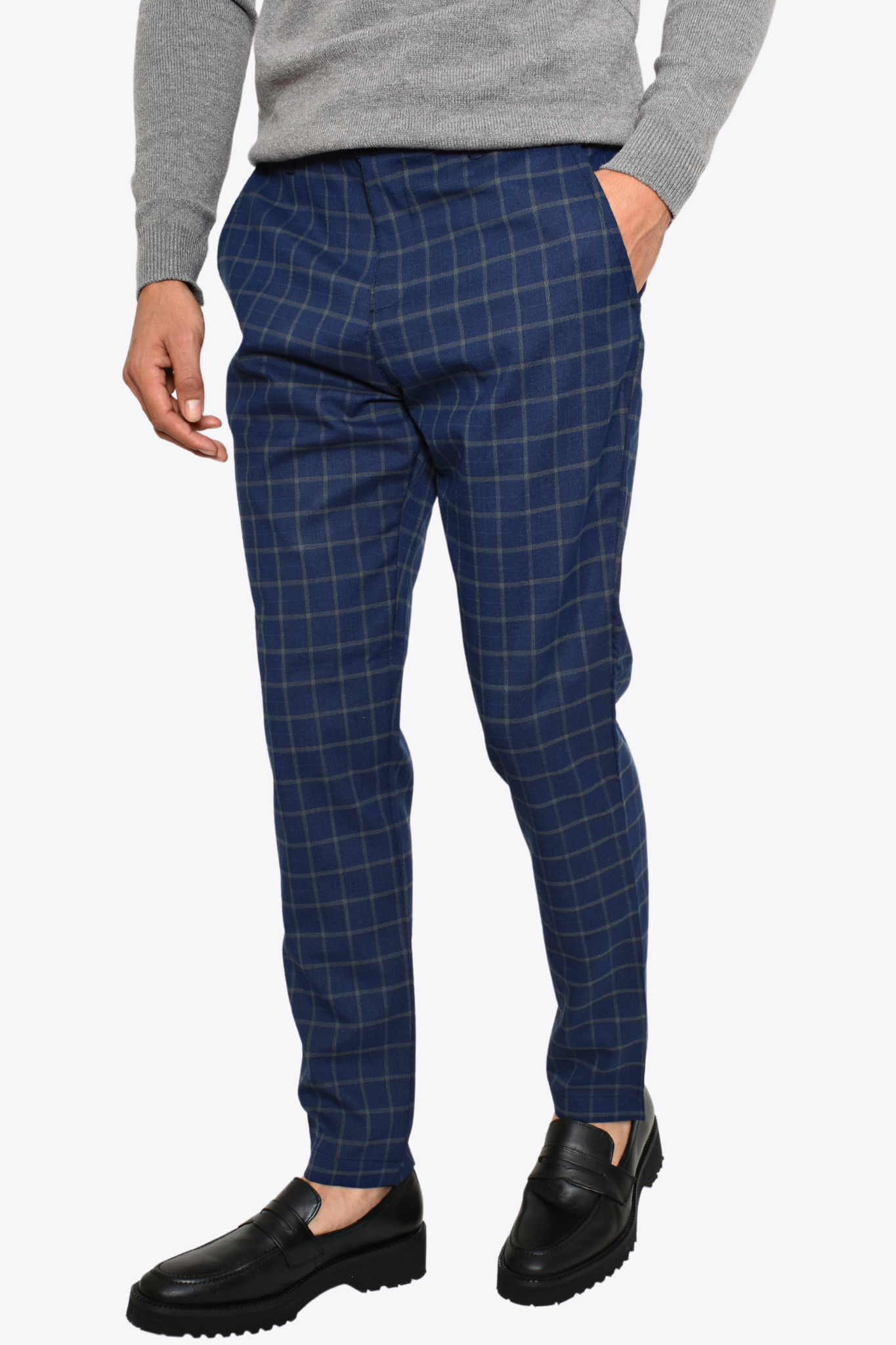 Pantal n de Vestir Cuadros Slim Lyon Azul Detalles Mollerclothing