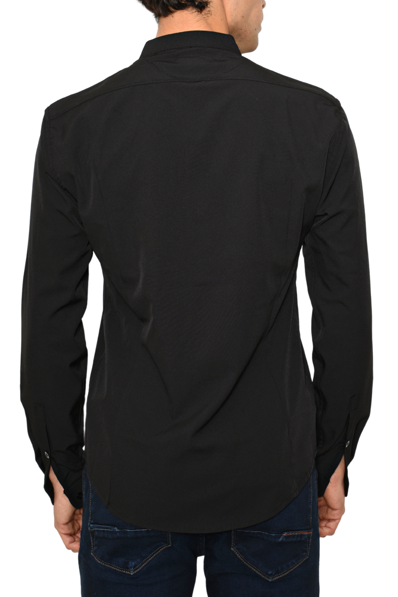 Camisa Antiarrugas Cuello Mao Negra M.L Premium