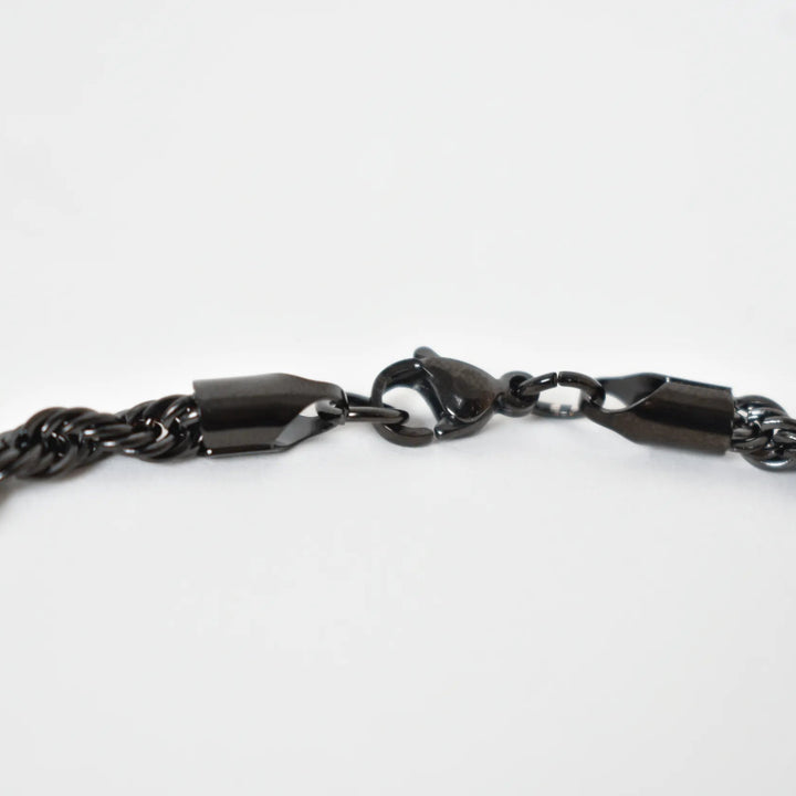 Pulsera Acero Trenza Negro 4mm Moller Detalle Engrane