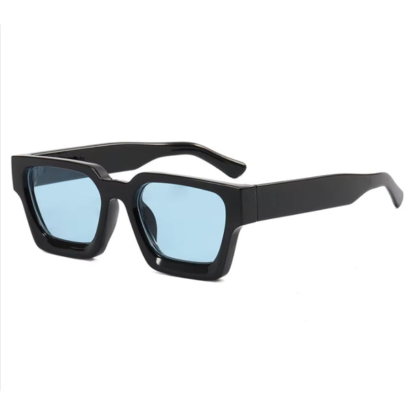 Lente Azul Semi Rectangular Marco Negro Grueso