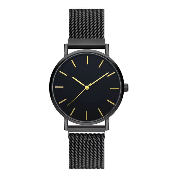 Reloj Negro Metal Manecillas Doradas