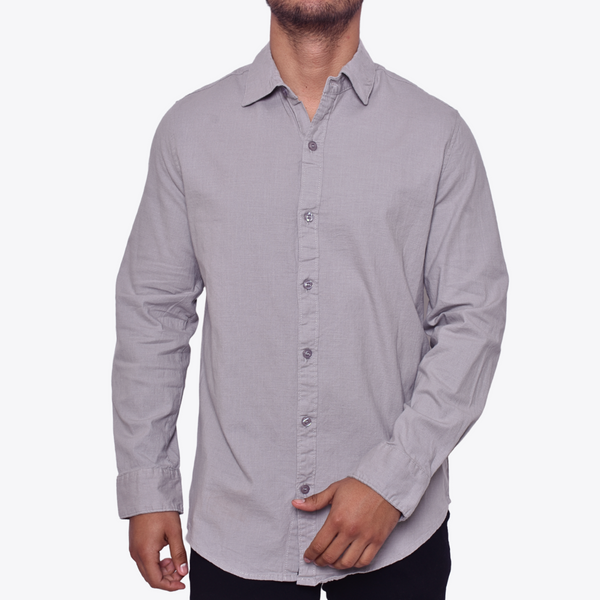 Camisa Tipo Lino M.L Gris Claro Cuello Sport