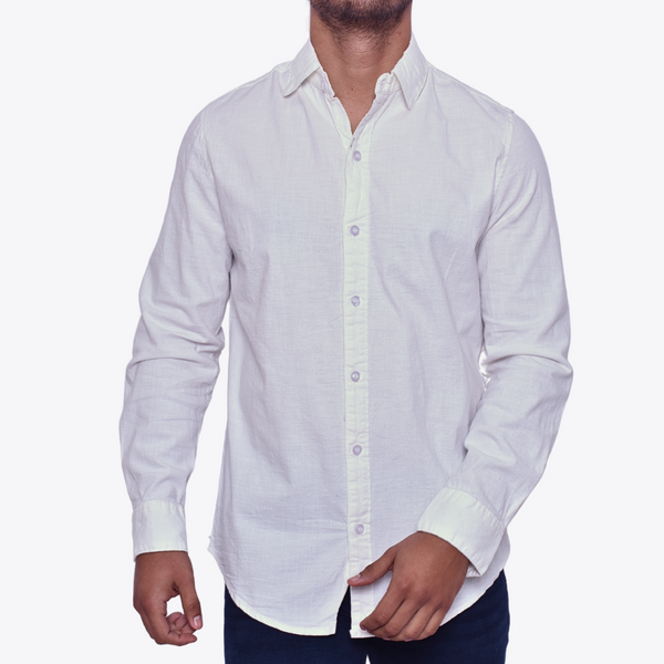 Camisa Tipo Lino M.L Blanca Cuello Sport