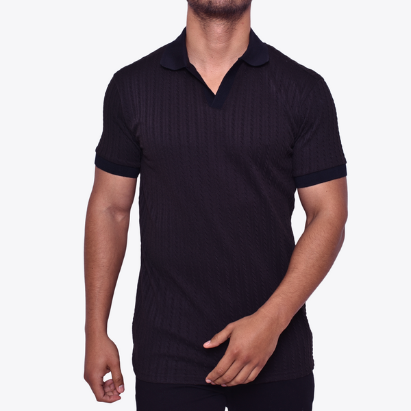 Polo M.C Tejido Delgado Vertical Negro Total