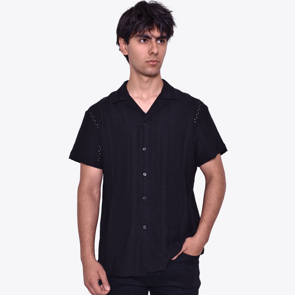 Camisa Tejida Mercer Cuello Cubano Negra