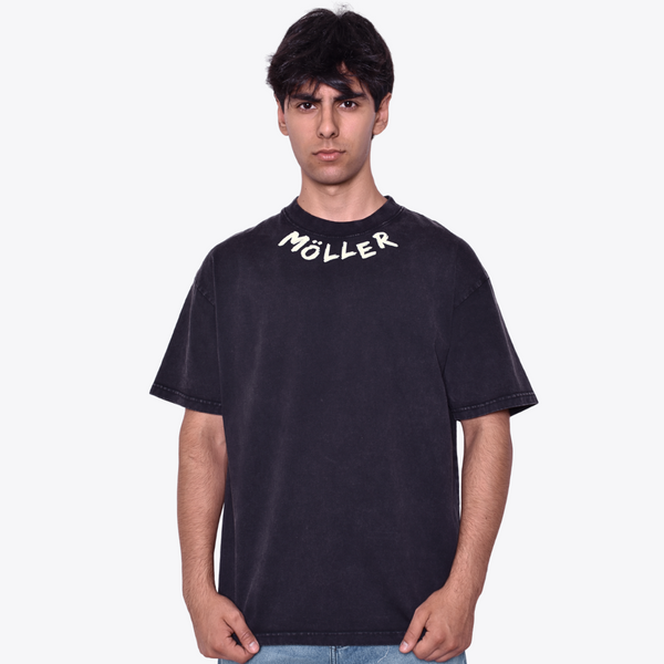 Playera Heavy Cotton Acid Moller Neck Negra