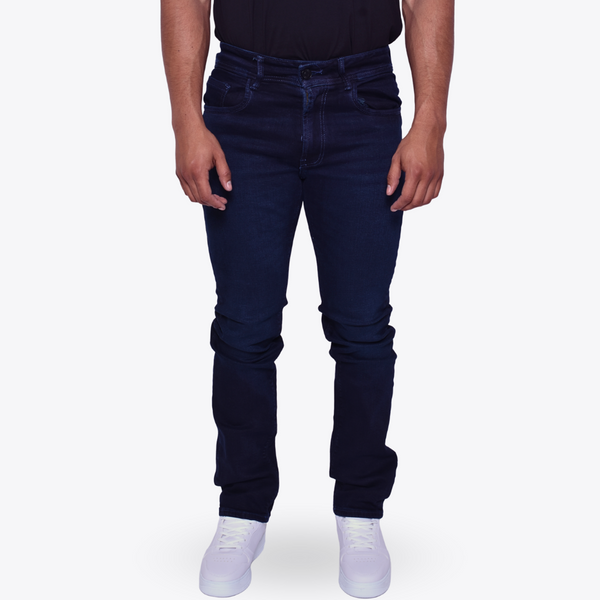 Pantalón de Mezclilla Azul Oscuro Costuras Gris Oscuras Slim Fit Tiempos
