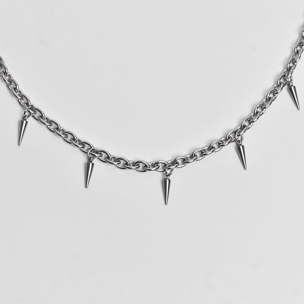 Collar Eslabón Picos Plateada