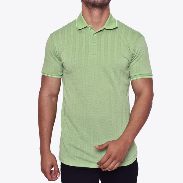 Polo Detalle Línea Blanca En Cuello M.C Textura Trenzada Verde