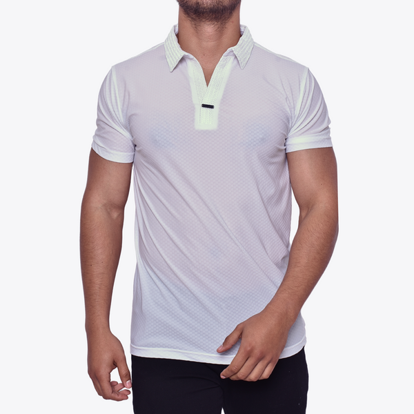 Polo Cuello Tejido M.C Textura Blanca