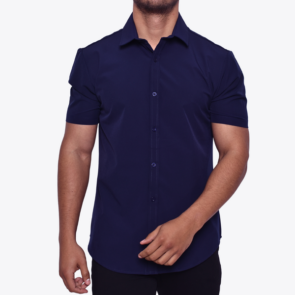 Camisa Azul Marino Cuello Tipo Sport Antifluidos M.C