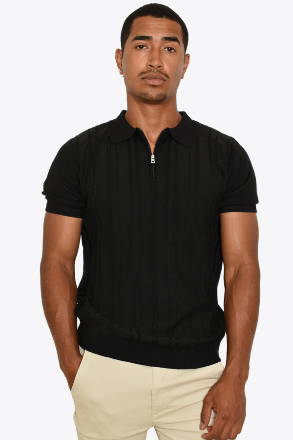 Polo Estilo Vintage Zipper Negro