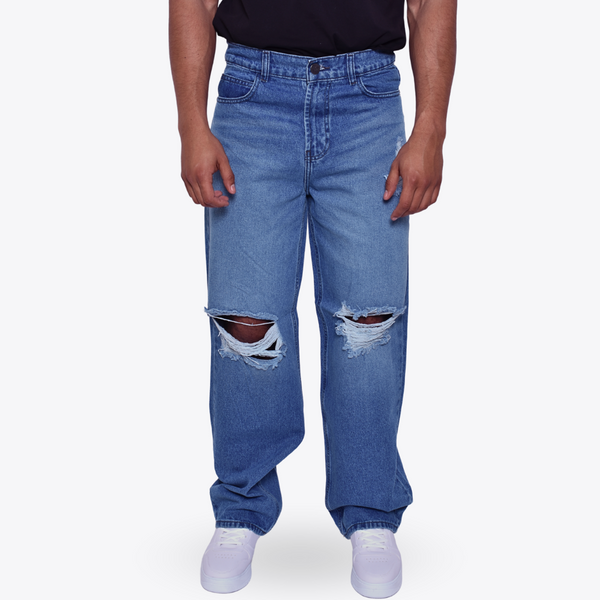 Pantalón de Mezclilla Azul Claro Desgarre Baggy Tiempos