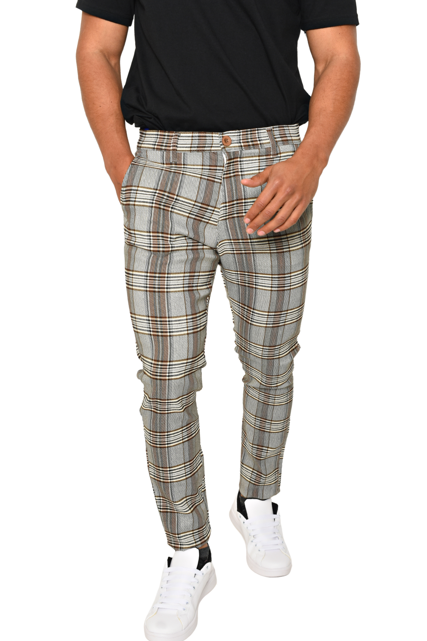Pantalón de Vestir Gris Cuadros Cafés