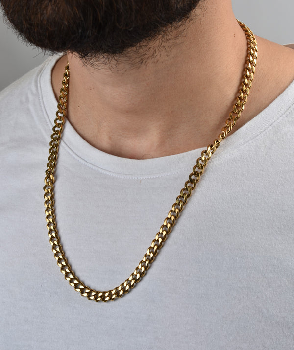 Collar Acero Cubana Dorado 6mm-60cm