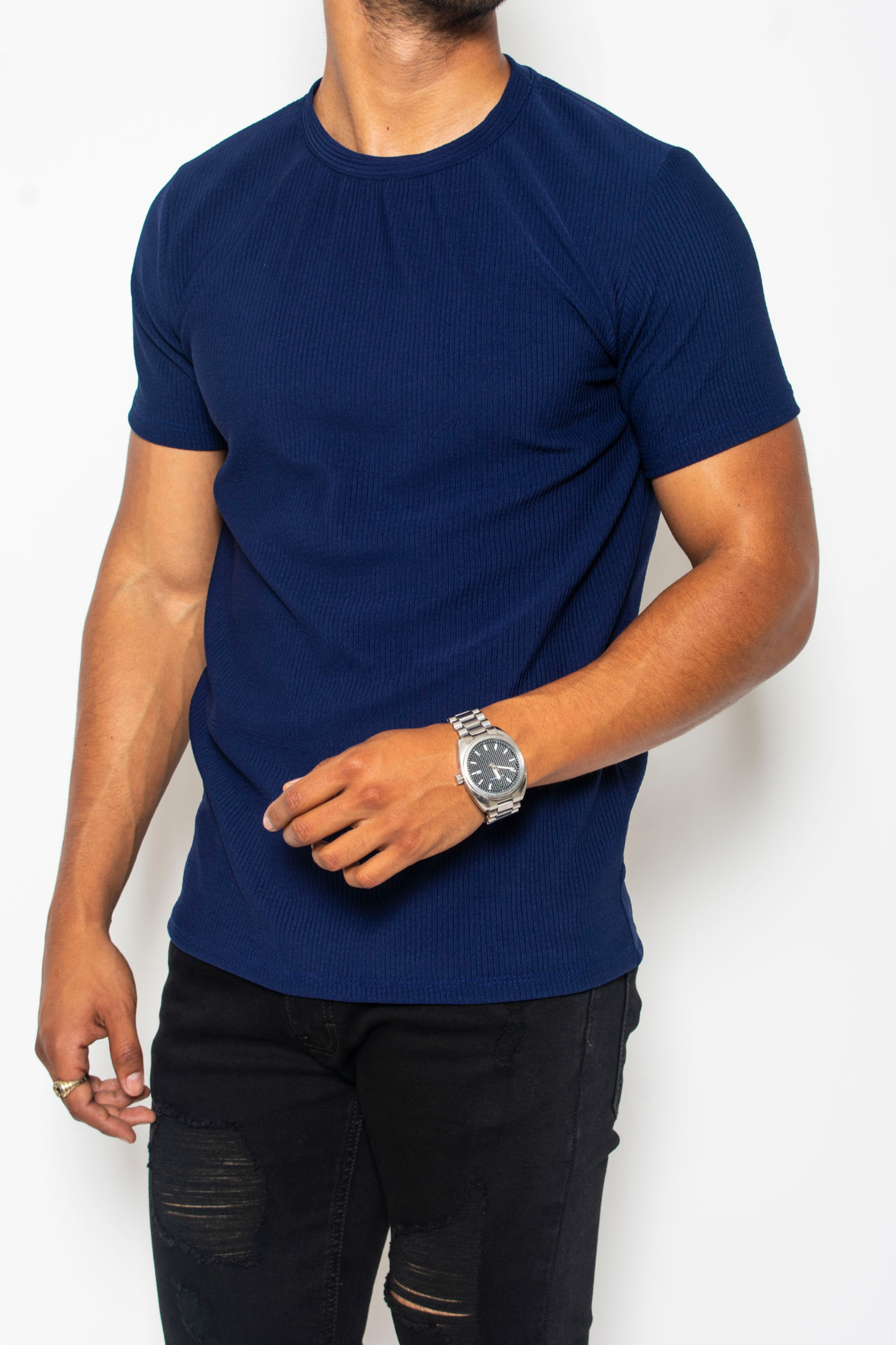 Playera M.C. Líneas Textura Azul Oscuro Liso