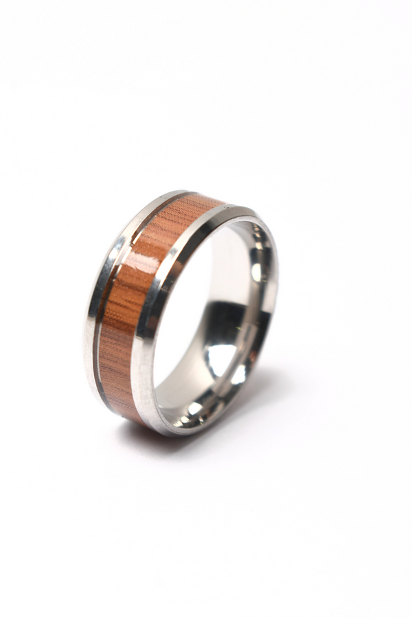 Anillo Plateado Detalle Madera