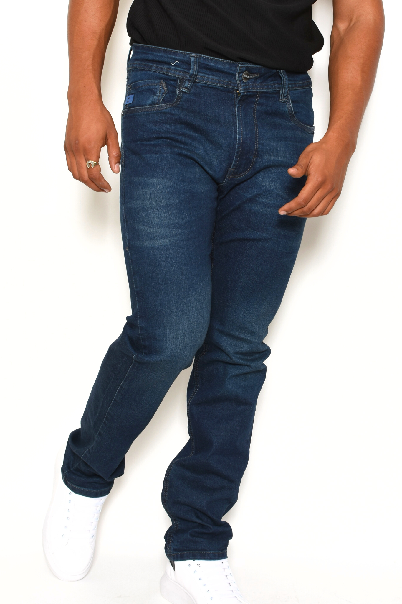 Pantalón de Mezclilla Azul Obscuro Desgaste Bolsillo / Bastilla Slim TPS