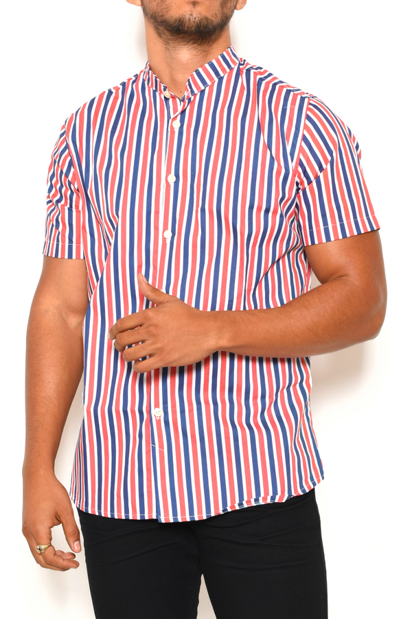 Camisa Slim Fit Líneas Rojas / Azules