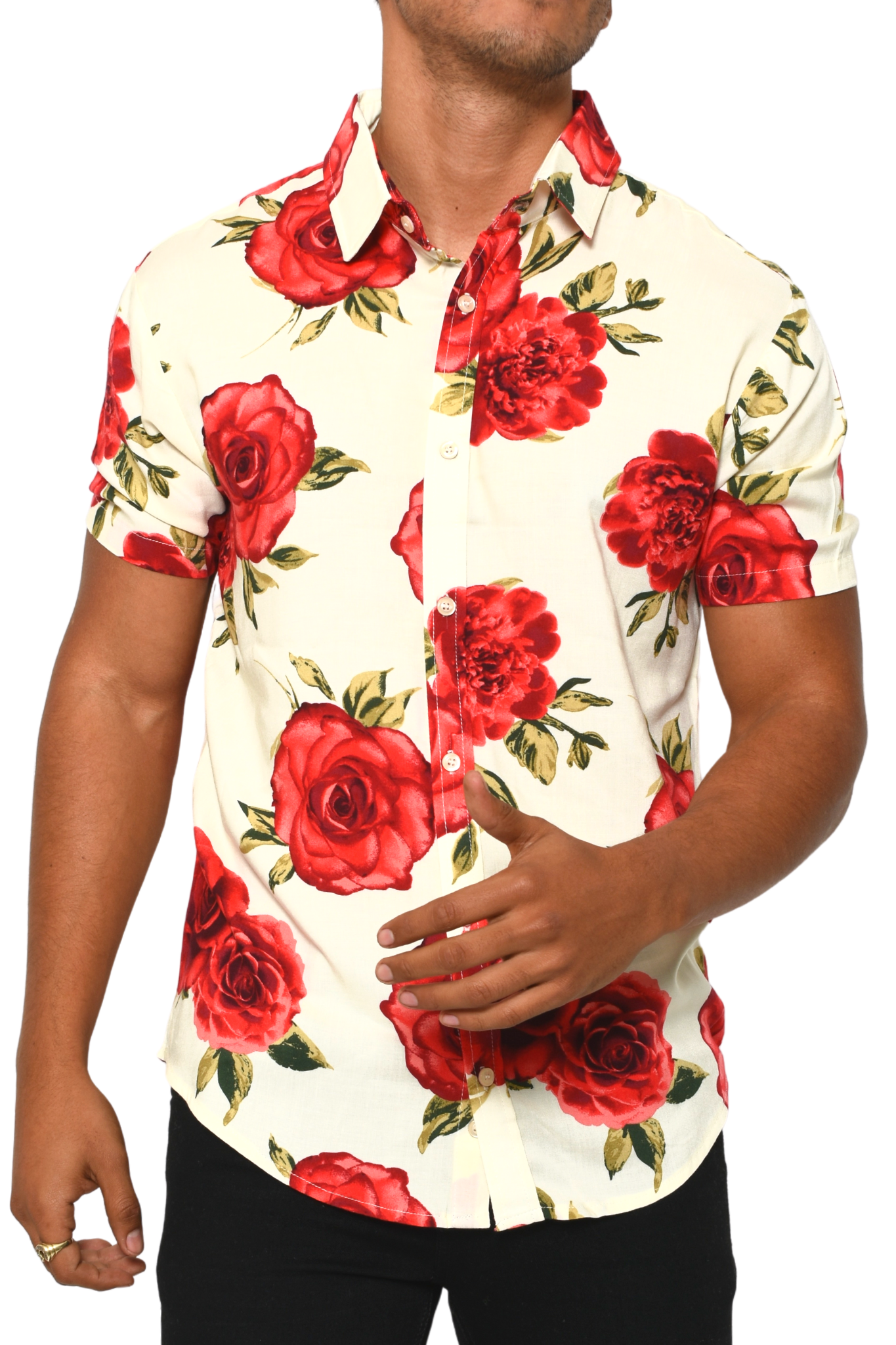Camisa Beige Rosas Rojas – Mollerclothing