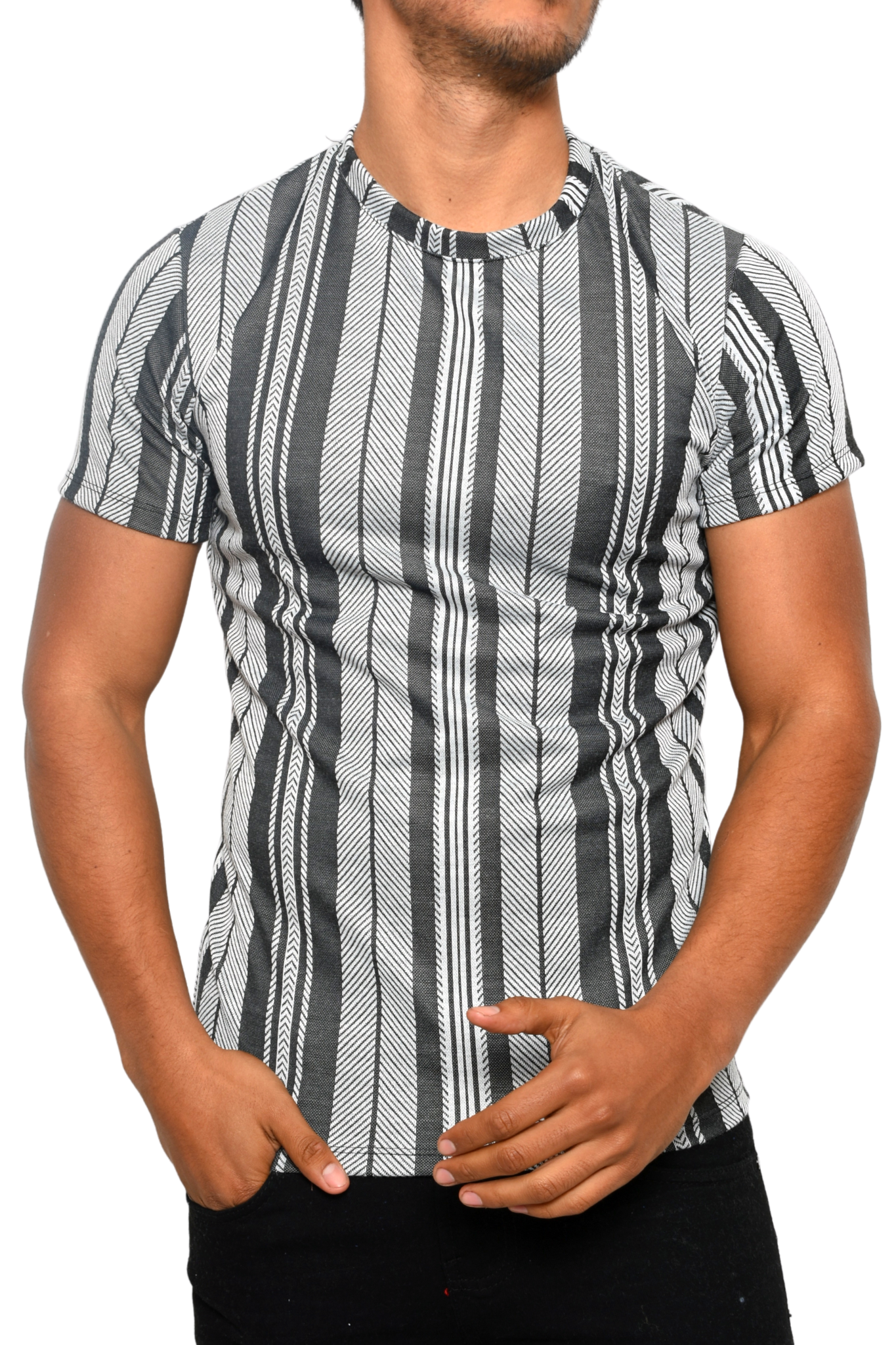Playera Gris Líneas Estampado Chevron