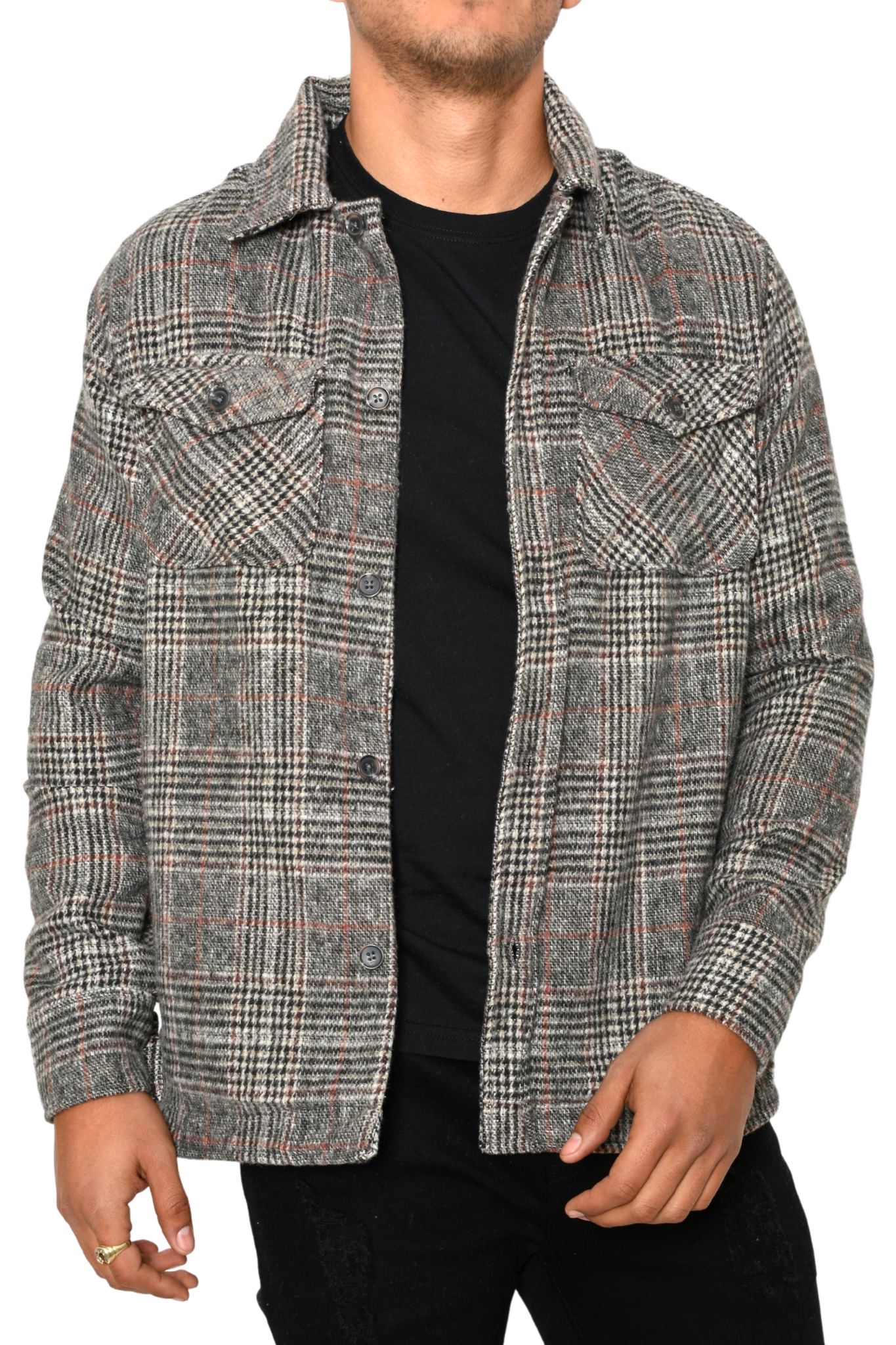 Sobre Camisa Gris Cuadros Línea Roja