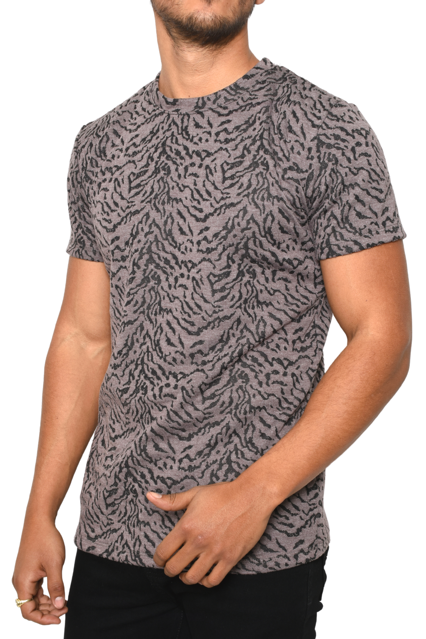 Playera Café Estampado Animal Print Negro