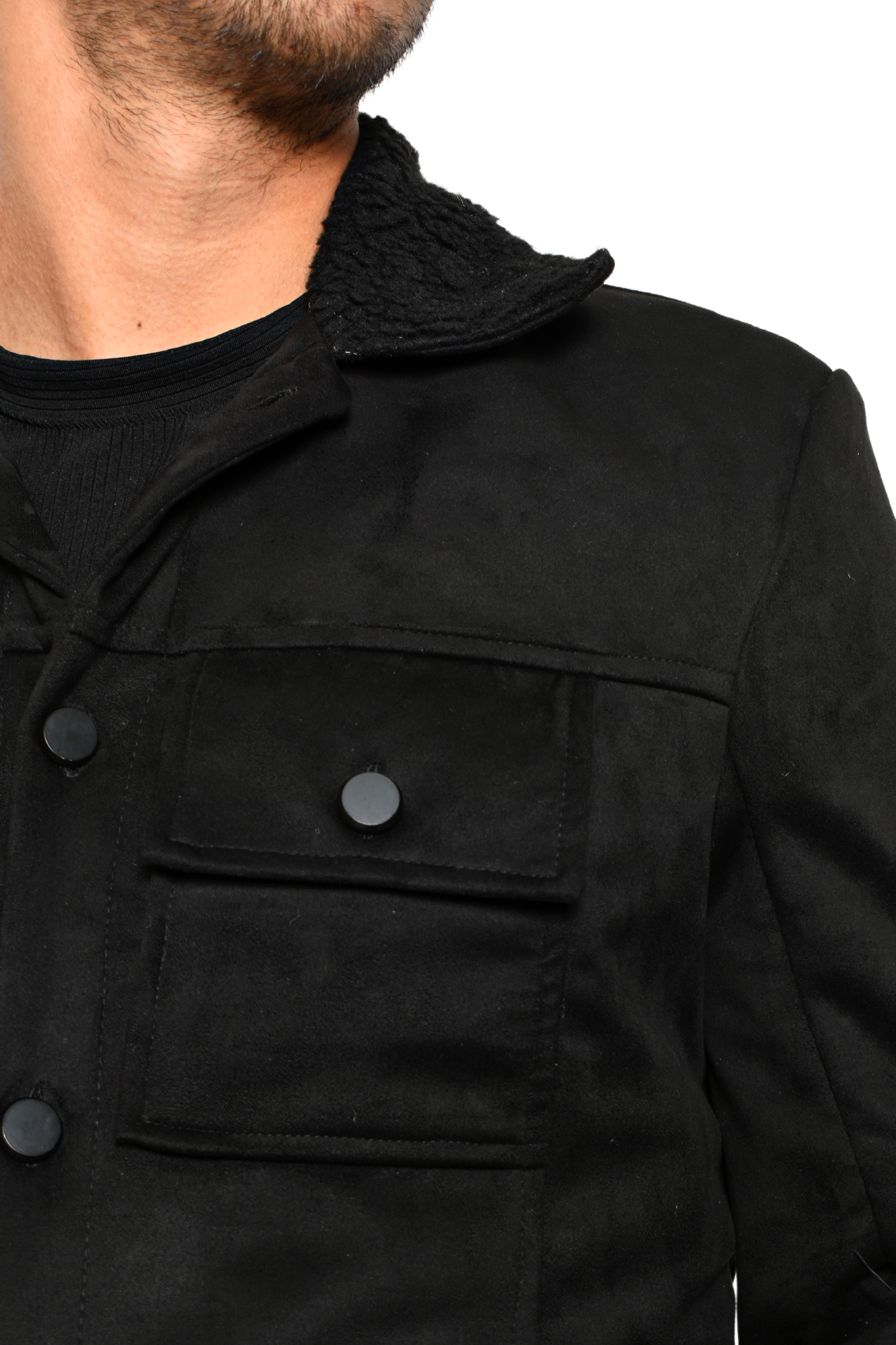 Chamarra Gamuza Negra Cuello Teddy