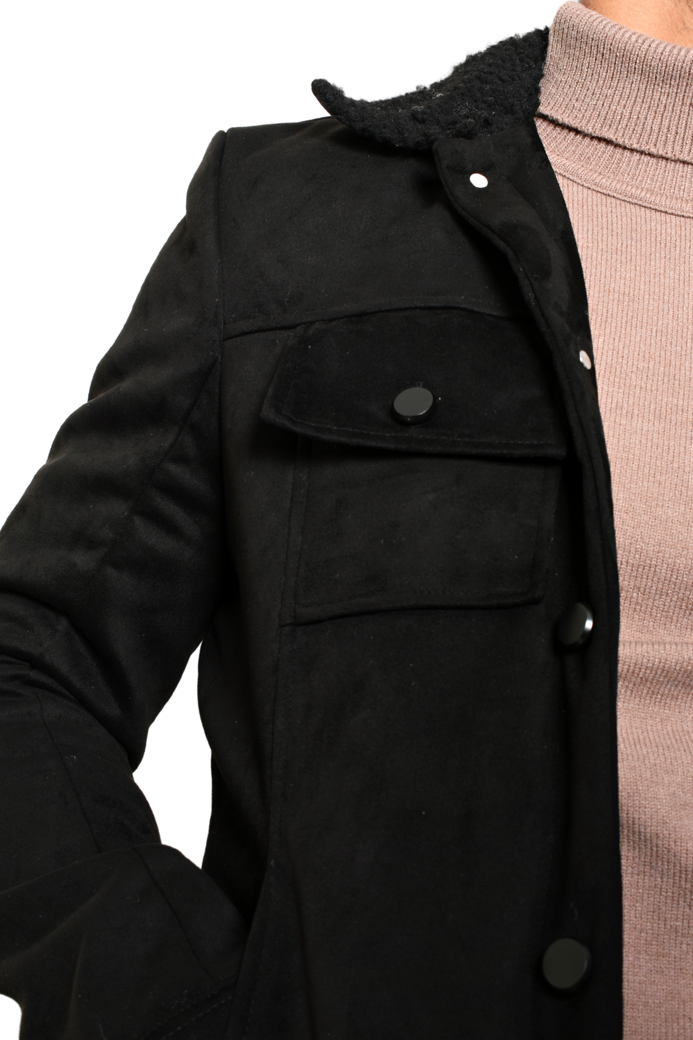 Chamarra Gamuza Negra Cuello Teddy