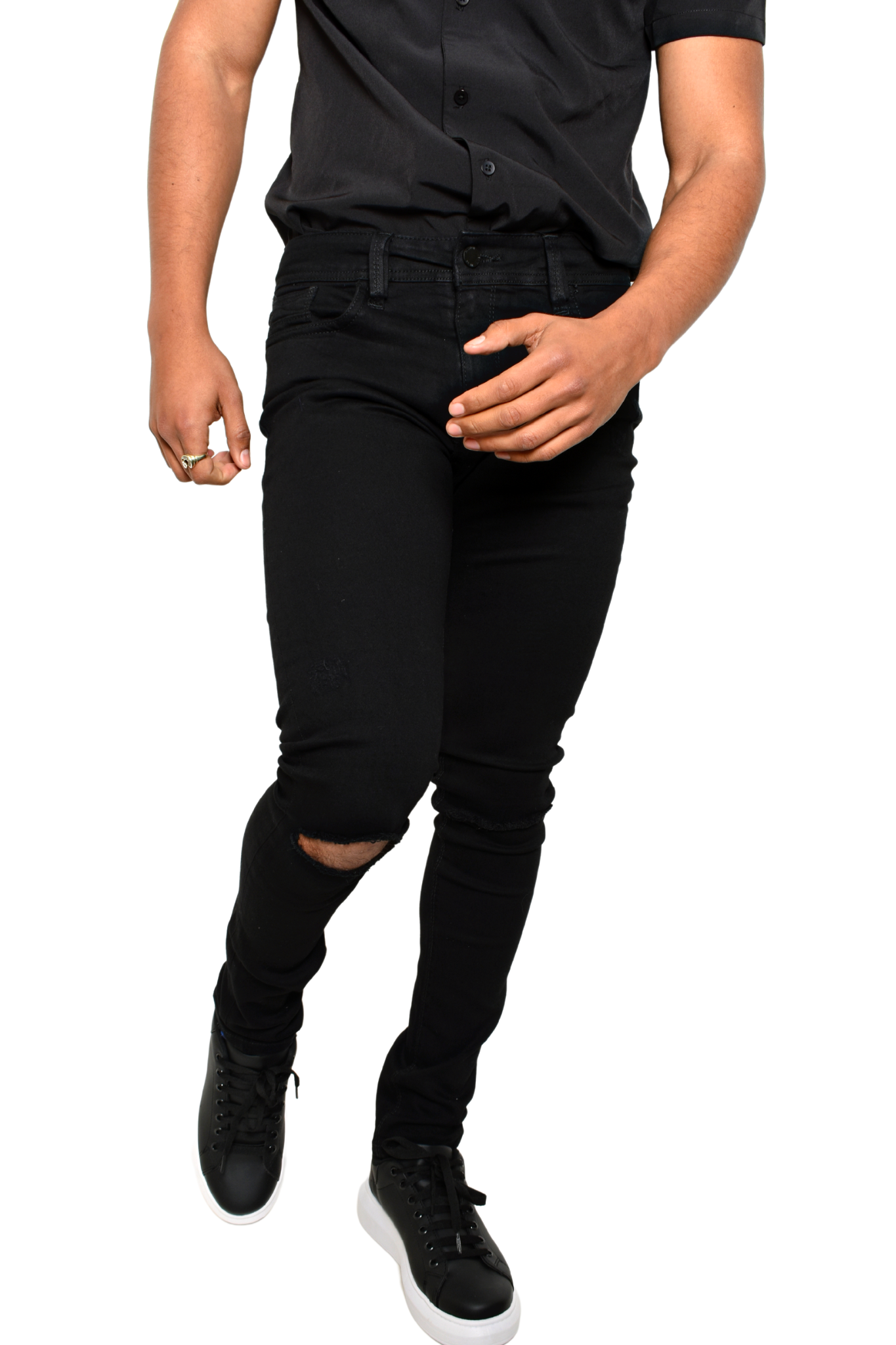 Pantalón  de Mezclilla Negro Moller Premium Rodilla Rota