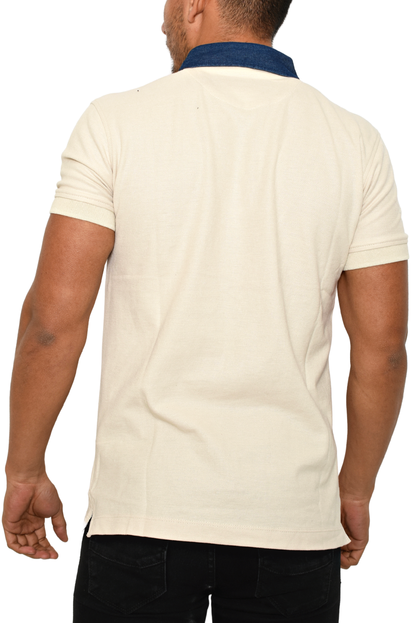 Polo Beige M.C. Cuello azul