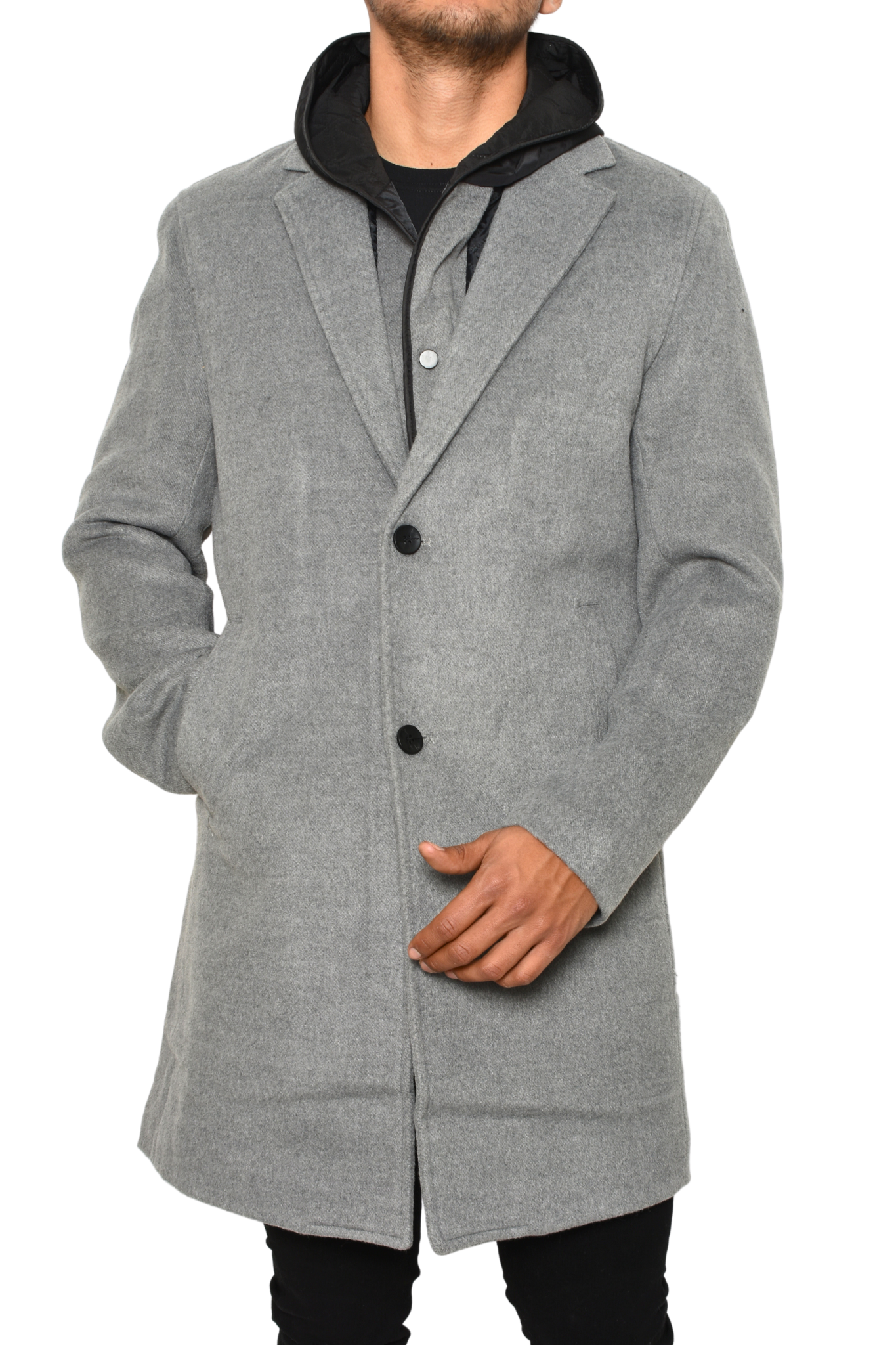 Abrigo Gris Gorro Negro Estilo 2255