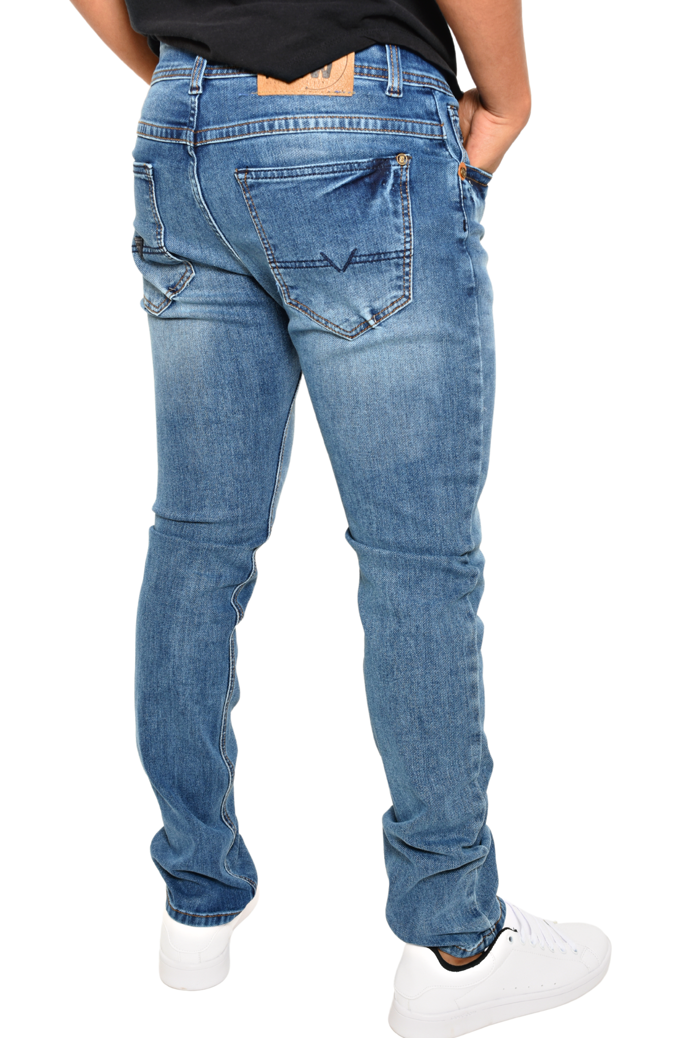 Pantalón de Mezclilla Azul Claro Detalle V Bolsillo