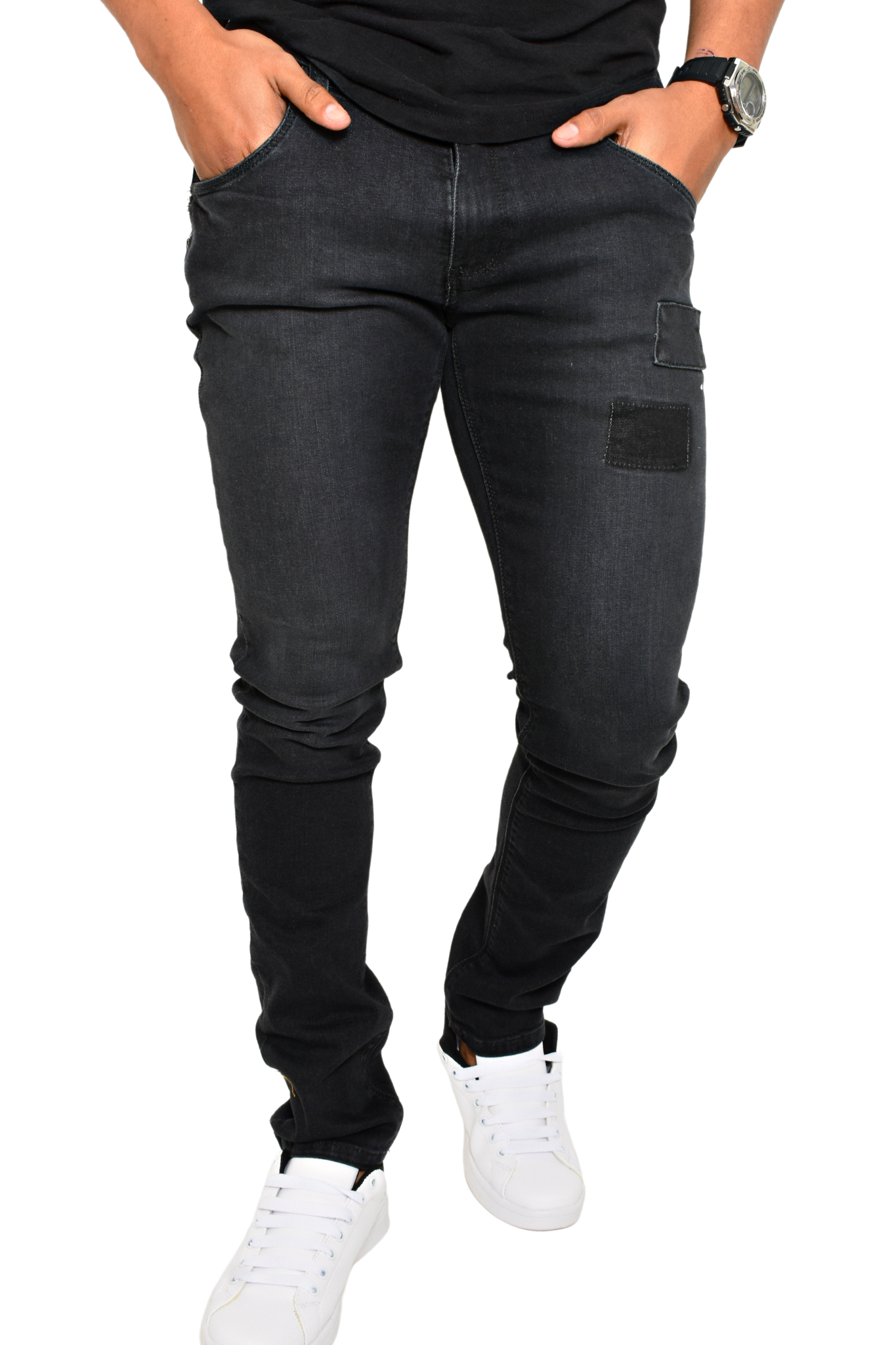 Pantalón de Mezclilla Negro Detalle Parche GS