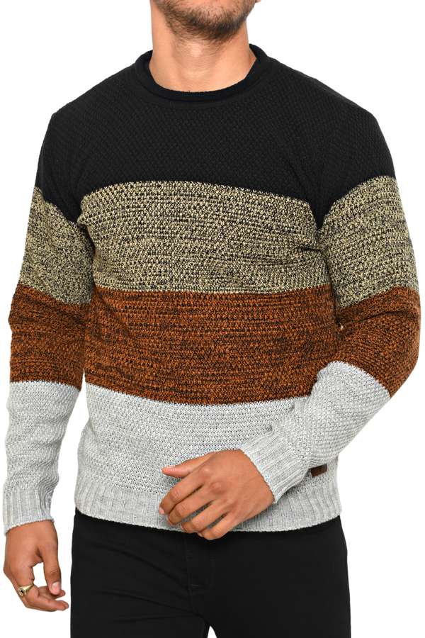 Suéter Combinado Negro/Café/Gris